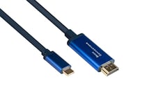 Good Connections® SmartFLEX Câble USB C vers HDMI 2.0b 4K UHD @ 60 Hz Boîtier en aluminium Très flexible Bleu foncé 1 m