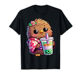 Kiwi Bird Drinking Bubble Tea Japanese Kimono T-Shirt