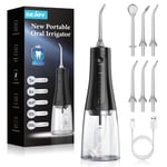 Sejoy Hydropulseur Jet Dentaire Rechargable Portable 350ml Avec 6 Buses Irrigateur Oral Electrique 5 Modes Ipx7 Étanche, Noir