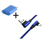 Pack Pour Samsung Galaxy J3 2016 Smartphone Micro-Usb (Cable 90 Degres Fast Charge + Prise Secteur Couleur) - Bleu