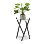 Relaxdays Étagère à Plantes, 2 Surfaces Effet Bois, Tabouret Moderne Fleur, HLP : 57x29x29 cm, Colonne, Noir-Blanc