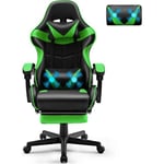 Soontrans Chaise gaming, Fauteuil de Bureau Gamer Ergonomique avec Appui-tête et Oreiller lombaire de massage,Hauteur réglable,Vert