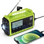 Portable DAB/FM Radio with Rechargeable Battery, Hand Crank Solar Outdoor Digital DAB+ Radio with USB Charger, Emergency SOS Alarm, Headphone Jack, Alarm Clock, Flashlight & Reading Light Green