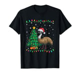 Emu Santa Hat Men Women Kids Christmas Tree Lights T-Shirt