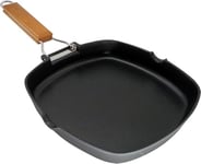 WECOOK! Ecostone Poêle à Griller Induction Lisse, 28 x 28 cm, Antiadhésive ILAG Écologique sans PFOA, Fonte d'Aluminium, Épaisseur 5 mm, Poignée en Bois Pliable, Vitrocéramique, Gaz