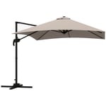 Parasol déporté carré inclinable pivotant manivelle piètement acier dim. 2,95L x 2,95l x 2,66H m