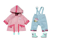 Zapf Creation 835241 Baby Born Deluxe Regen 43cm-Puppenkleidung Regenkleidung, Set mit Rosa Regenjacke, Blauer Matschhose und Gummistiefeln