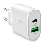 SBS USB-C väggladdare med 20W Power Delivery, vit