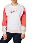 Nike W NSW Crew HBR FT CB T-Shirt à Manches Longues Femme, White/Magic Ember/Barely Rose, FR : S (Taille Fabricant : S)