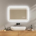 EMKE Miroir Salle de Bain avec Éclairage 50x70 cm, Anti-Buée, Interrupteur Tactile, Miroir Salle de Bain Blanc Froid Dimmable, Fonction Mémoire, Arrêt Automatique après 3 Heures, Miroir LED