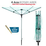 Heavy Duty 4 Arm Rotary Garden Cloth Steel Dryer Airer Spike Washing Line 40m