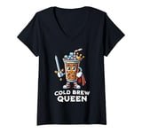 Womens Cold Brew Coffee Queen Funny Drink Illustration V-Neck T-Shirt