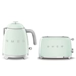 PACK SMEG Bouilloire 0.8L 1400W 3 Tasses + Grille-Pain Toaster 2 Fentes 950W Ver