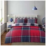 GC GAVENO CAVAILIA Reversible Check Duvet Cover King Size, Tartan Quilt Covers, Checkered Bedding & Polycotton Linen Set, Red