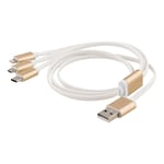 EPZI Multiladdare, USB-C, Lightning, Micro USB, USB-A, 1m, vit