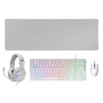 Ensemble Mars Gaming MCP-RGB3 Combo, Clavier FRGB, Souris RGB Flow 3200 DPI, Casque RGB et Tapis de souris XXL, Blanc, Langue Français