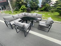 Aluminum Outdoor Garden Furniture Corner Sofa 2 Arm Chair Adjustable Rising Lifting Dining Table Sets Dark Grey 9 Seater