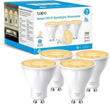 Tapo Ampoule Connectée WiFi, Ampoule LED GU10, Blanc Chaude 2700K, Dimmable 350 Lumens, 2.9 W équivalent à 50W, Economie d'énergie, Compatible avec Alexa et Google Home, Tapo L610(4-pack)