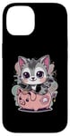 Coque pour iPhone 14 Chat kawaii avec tirelire