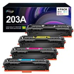 RUDGUZ 203A CF540A Toner Compatible pour HP 203A 203X CF540A CF540X Toner pour Color Laserjet Pro MFP M254nw M281fdw M254dw M281fdn M281cdw M280nw M254dn (Noir Cyan Magenta Jaune, 4-Pack)