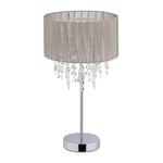 Relaxdays 10029522 Lampe de Table Cristal, Abat-Jour en Organza, Pied Rond, veilleuse, HxD, Gris 43 x 24 Argent, Fer, Tissu, Plastique, 1