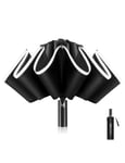 XIXVON Parapluie Pro (10 Baleines, Noir) | Parapluie Inversé, Protection UV 50+ à 99%, Bande De SéCurité RéFléChissante, RéSistant Au Vent, Portable, Automatique, Pliant