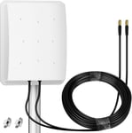 Antenne 5G Exterieur 4G Antenne WiFi Dual-Polarisation 14DBi LTE Antenne 698-2700 | 3300-3800 MHz MIMO Exterieur Directionnelle Antenne SMA / 2 x TS9 Antenne, Câble 10 Mètres, 3G/4G/5G/GSM/GPRS-Blanc