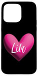 Coque pour iPhone 15 Pro Max Lila Rose Prénom Cœur Amour Femme Fille Amie Personnalisé