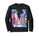 Watercolor Cityscape Urban Art Long Sleeve T-Shirt