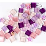 200g Carreaux de Mosaïque Tesselles en Verre Colorées, Carrés et Étoiles, Petits Morceaux de Mosaïque en Verre pour Loisirs Créatifs, Décoration(Violet et Rose)