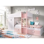 Dmora - Lit pour enfants Cevedale, Chambre complète avec armoire et tiroirs, Composition de lits superposés avec deux lits simples, 271x111h150 cm,