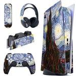 PlayVital The Starry Night Full Set Skin Decal for ps5 Console Disc Edition,Sticker Vinyl Decal Cover for ps5 Controller & Charging Station & Headset & Media Remote