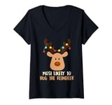 Womens Christmas MOST LIKELY TO HUG THE REINDEER Kids V-Neck T-Shirt