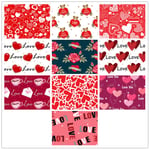 10 Pieces Valentines Day Fat Quarters Quilters Fabric Squares, Heart Love Printed Glitter Fabric Crafts and Fabric Canvas Back Patchwork Bundles for Valentine DIY Crafts Supplies, 25x25CM