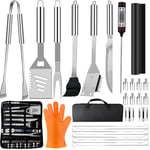 28Pcs Ustensiles Barbecue, Kit Barbecue en Acier Inoxydable Professionnel - Cadeau de Homme Set d'Outils BBQ Accessoires Barbecue avec Mallette Portable - pour Jardin, Camping, Extérieur