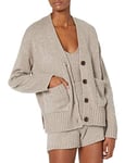 The Drop Brigitte Cardigan côtelé avec poches sur le devant et gros boutons pour Femme, Marron taupe chiné, XL