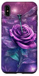 Coque pour iPhone XS Max Jolie rose violette et libellule avec étoiles libellules violettes