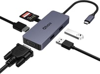 Hub USB C,avec Prise en Charge HDMI 4K et VGA,Double écran,USB 2.0,Lecteur de Carte SD/TF,Station d'accueil USB C pour MacBook Pro/Air,Dell/HP/Lenovo(Q642)