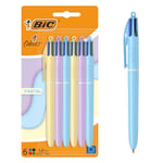 BIC 4 Couleurs Pastel - Stylos-Bille Pointe Moyenne (1,00 mm) - Couleurs Assorties, Pack de 6