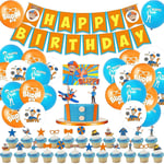 Tillbehör för födelsedagsfest 68 st Set inklusive 1pack Blippi Happy Birthday Banner, 24st Latexballonger, 24st Cupcake Toppers, 1pack Cake Topper