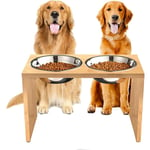 Gamelle Surélevée pour Chien et Chat, Wood Chien Porte Gamelle, 2 Acier inox Bols Doubles pour Animaux de Compagnie, Support d'alimentation Mangeoire