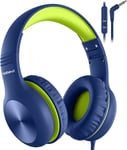 Casque Audio Enfant,Casque Audio Enfant Filaire Avec Microphone,85/94Db Limite De Volume,Sonore Hd,Fonction De Partage,Casque Enfant Pliable Pour Ecole/Voyage/Pc/Telephone,Bleu Vert