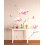 Ambiance Sticker Autocollant Muraux Décoration Adhésifs Feurs Roses Claires et Papillons Sticker Murale pour Bébé, Chambre d'enfant et Salon - H50 x L70 cm