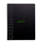 Rhodia Cahier à spirale Rhodiactive Greenbook A4+ 22,5 x 29,7 cm - 90g Perforé 4 trous Petits carreaux 5x5 160 pages