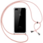 Pnakqil Collier Coque pour iPhone 8/iphone SE 2020/iPhone 7/SE 2022 avec Cordon, Réglable Lanyard Housse Transparente Silicone Anti-Chute Etui pour iPhone 8 4.7 Pouces, Ètuis à Bandoulière, Or Rose