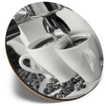 Round Single Coaster  - BW - Coffee Machine Cafe Restaurant  #42712