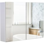 Armoire miroir de salle de bain armoire murale double portes et étagères dim. 80L x 15l x 60H cm mdf blanc