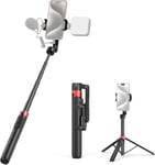 Trépied De Téléphone Avec Télécommande, 130Cm Perche À Selfie Portable For Iphone/Android, Trépied Compact Avec Cold Shoe Et Vis 1/4""-20 For Video Recording/Travel/Vlogging, St-25 [VID065807]