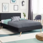 Idmarket - Lit double scandinave oslo avec tête de lit et sommier 140 x 190 cm tissu noir