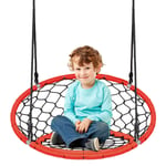 COSTWAY Web Swing Chair, Kids Tree Net Swings with Length Adjustable Ropes, Round Hanging Seat Nest Swing for Park Backyard Playground (Orange)